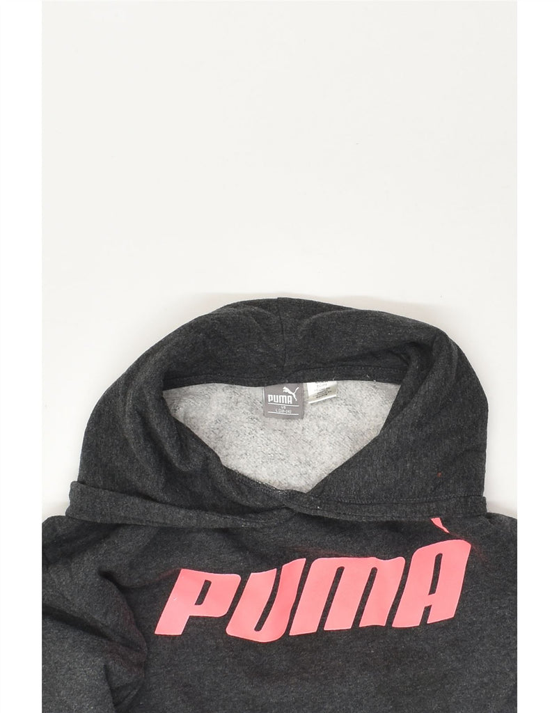 PUMA Girls Graphic Hoodie Jumper 12-13 Years Large Grey Cotton | Vintage Puma | Thrift | Second-Hand Puma | Used Clothing | Messina Hembry 