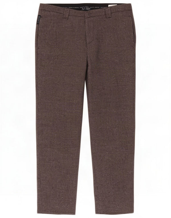 Armani Womens Slim Chino Trousers EU 42 Large W30 L27 Brown Houndstooth