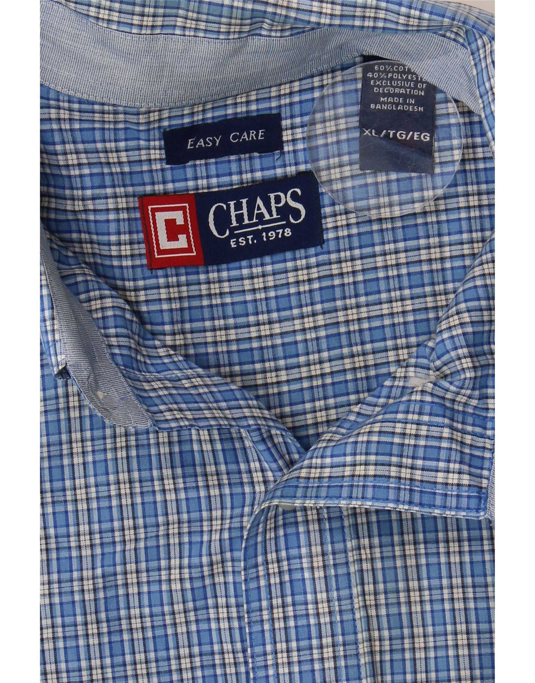 Chaps Mens Short Sleeve Shirt XL Blue Check Cotton