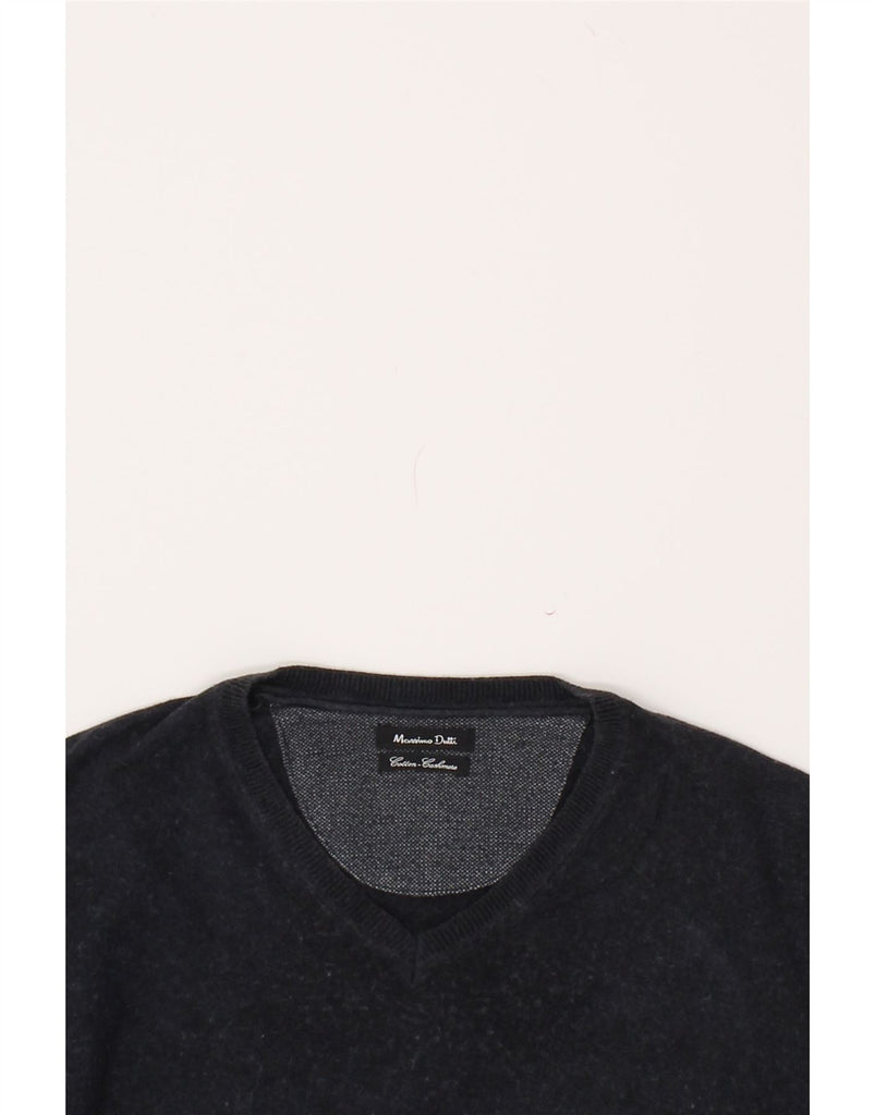 MASSIMO DUTTI Mens V-Neck Jumper Sweater Large Navy Blue Cotton | Vintage Massimo Dutti | Thrift | Second-Hand Massimo Dutti | Used Clothing | Messina Hembry 