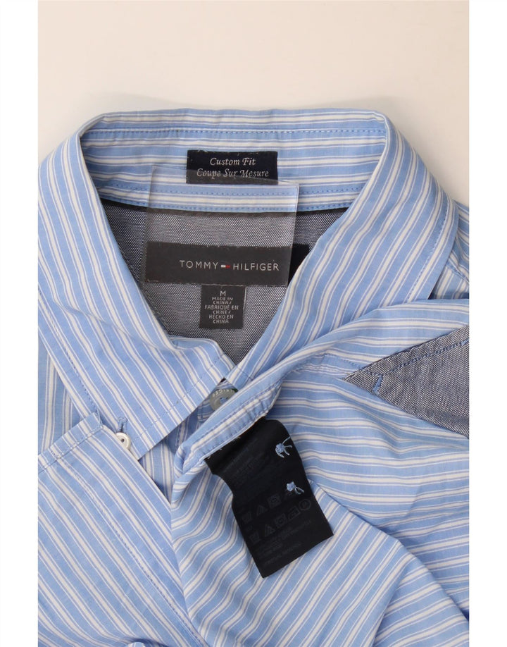 Tommy Hilfiger Mens Custom Fit Shirt Medium Blue Pinstripe Cotton