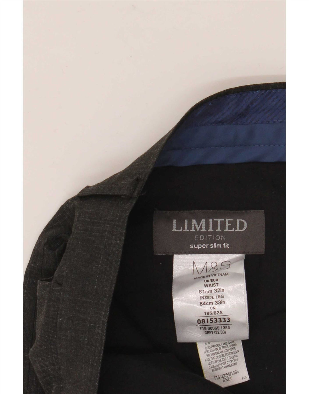 Marks & Spencer Mens Super Slim Fit Suit Trousers W32 L33 Grey Check