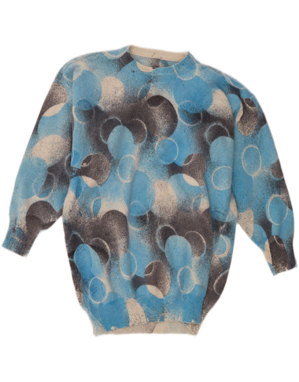 Vintage Womens Crew Neck Jumper Sweater UK 14 Large Blue Geometric