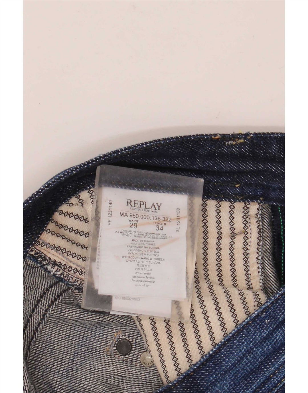 Replay Mens Rob Straight Jeans W29 L30 Blue Cotton