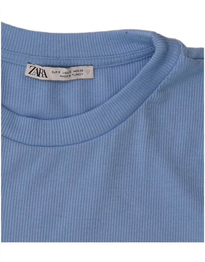 Zara Womens Crop T-Shirt Top UK 10 Small Blue