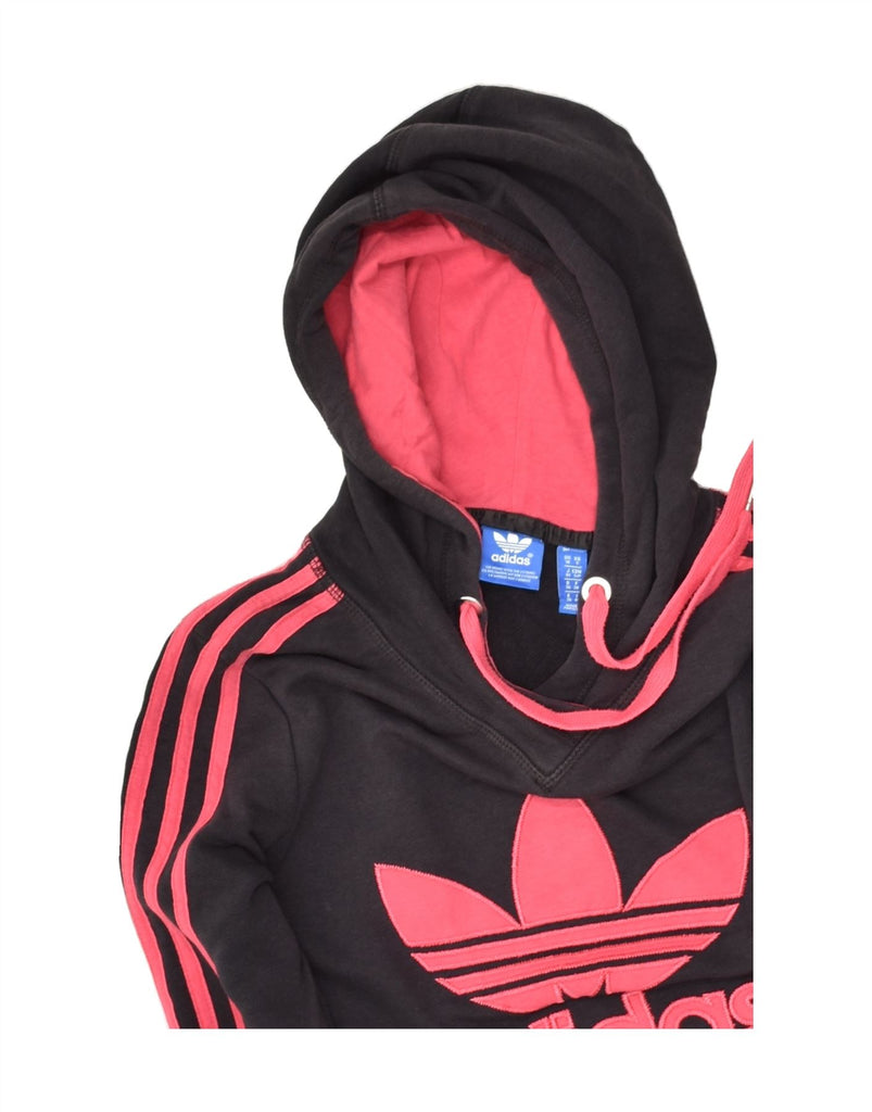 ADIDAS Womens Graphic Hoodie Jumper UK 10 Small Black Cotton | Vintage Adidas | Thrift | Second-Hand Adidas | Used Clothing | Messina Hembry 