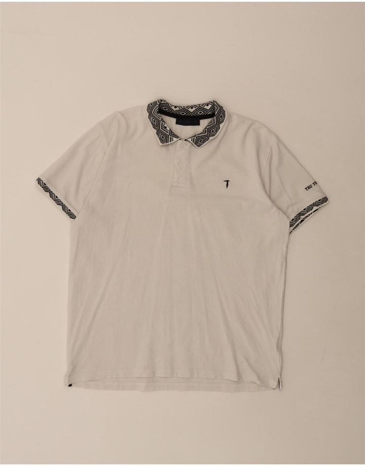 TRUSSARDI Mens Polo Shirt XL White Geometric Cotton