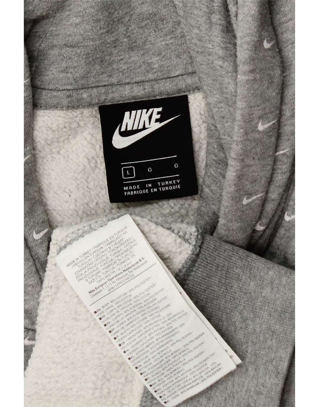 NIKE Mens Graphic Hoodie Jumper Large Grey Cotton