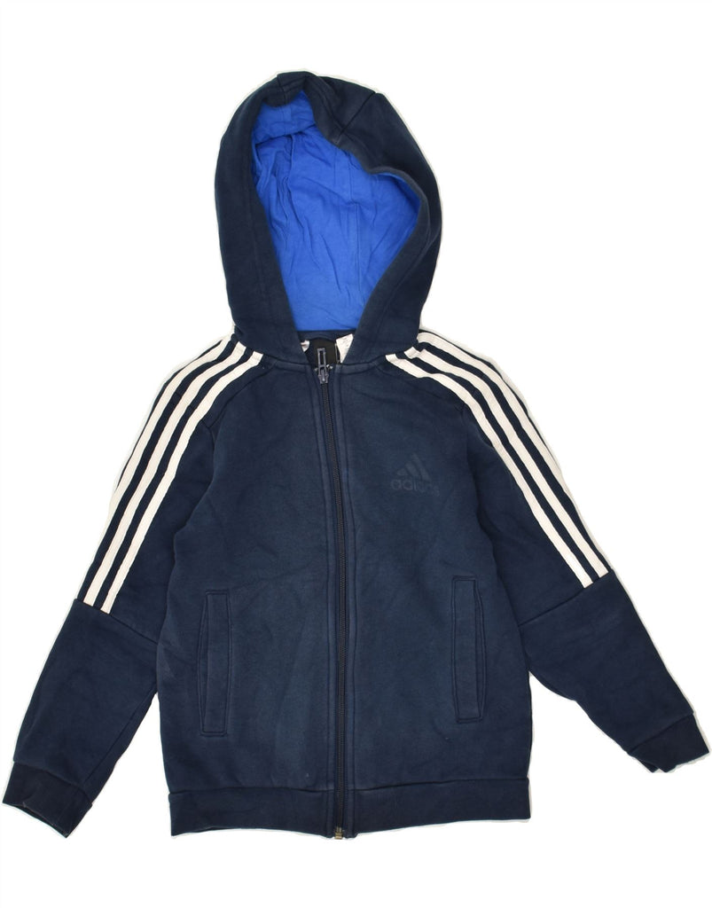 ADIDAS Boys Zip Hoodie Sweater 7-8 Years Navy Blue Cotton | Vintage Adidas | Thrift | Second-Hand Adidas | Used Clothing | Messina Hembry 