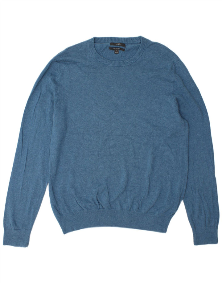 Marks & Spencer Mens Crew Neck Jumper Sweater Large Blue Cotton