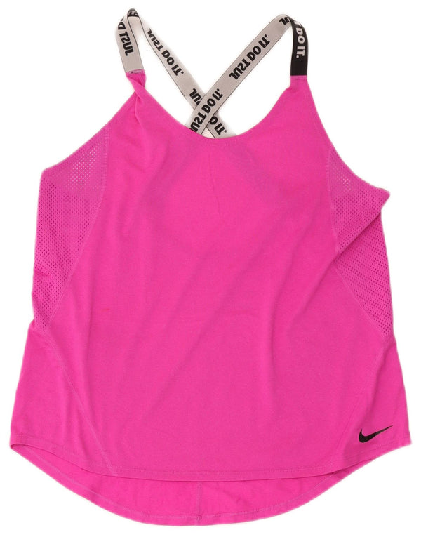Nike Womens Dri Fit Crop Graphic Vest Top UK 14 Large Pink