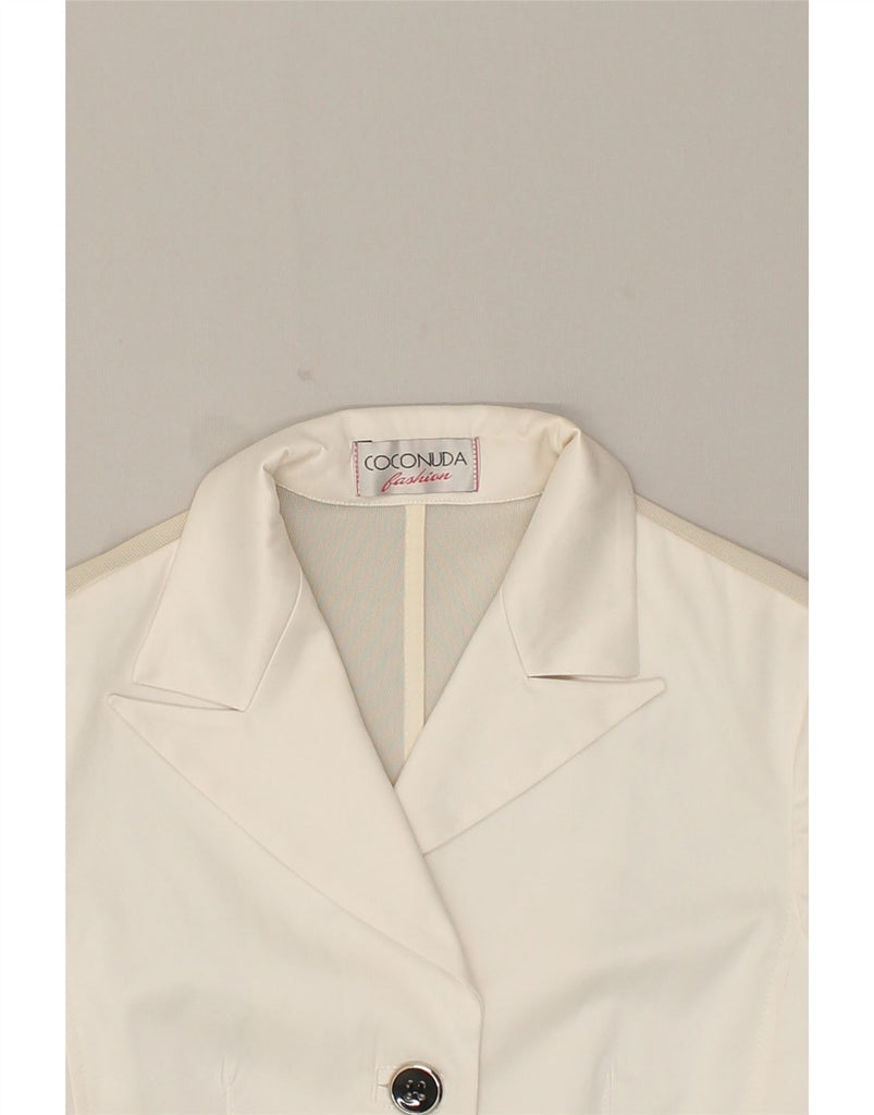 COCONUDA Womens Crop 1 Button Blazer Jacket UK 12 Medium White Cotton | Vintage Coconuda | Thrift | Second-Hand Coconuda | Used Clothing | Messina Hembry 