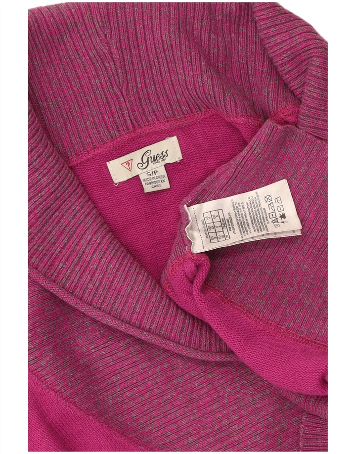 GUESS Womens Shawl Neck Jumper Sweater UK 10 Small Pink Cotton