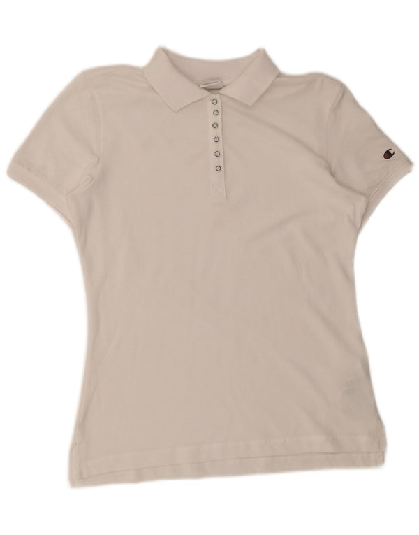 Champion Womens Polo Shirt UK 12 Medium White Cotton