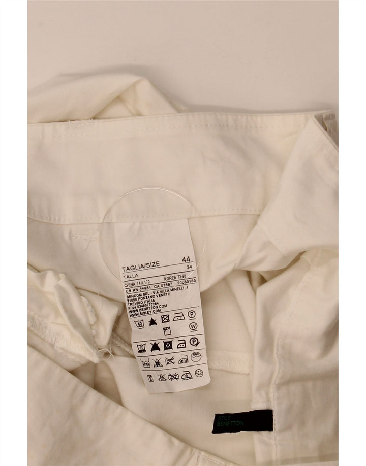 Benetton Womens Capri Trousers IT 44 Medium W31 L22 White Cotton