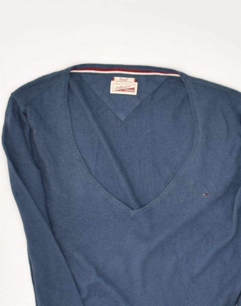 TOMMY HILFIGER Womens V-Neck Jumper Sweater UK 8 Small Blue Cotton | Vintage Tommy Hilfiger | Thrift | Second-Hand Tommy Hilfiger | Used Clothing | Messina Hembry 