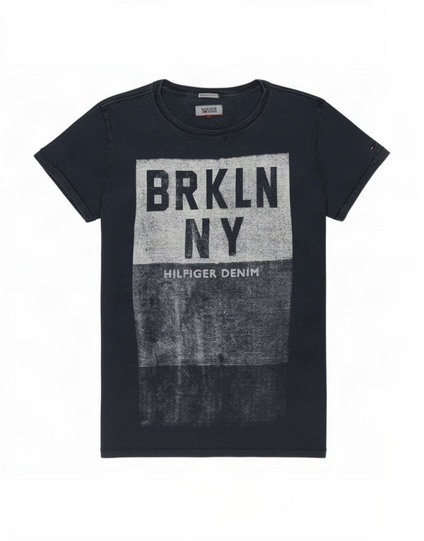 Tommy Hilfiger Mens Brooklyn Graphic T-Shirt Top Medium Navy Blue Cotton