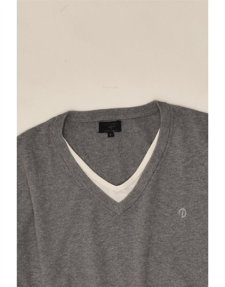 JACK & JONES Mens V-Neck Jumper Sweater Large Grey Cotton | Vintage Jack & Jones | Thrift | Second-Hand Jack & Jones | Used Clothing | Messina Hembry 