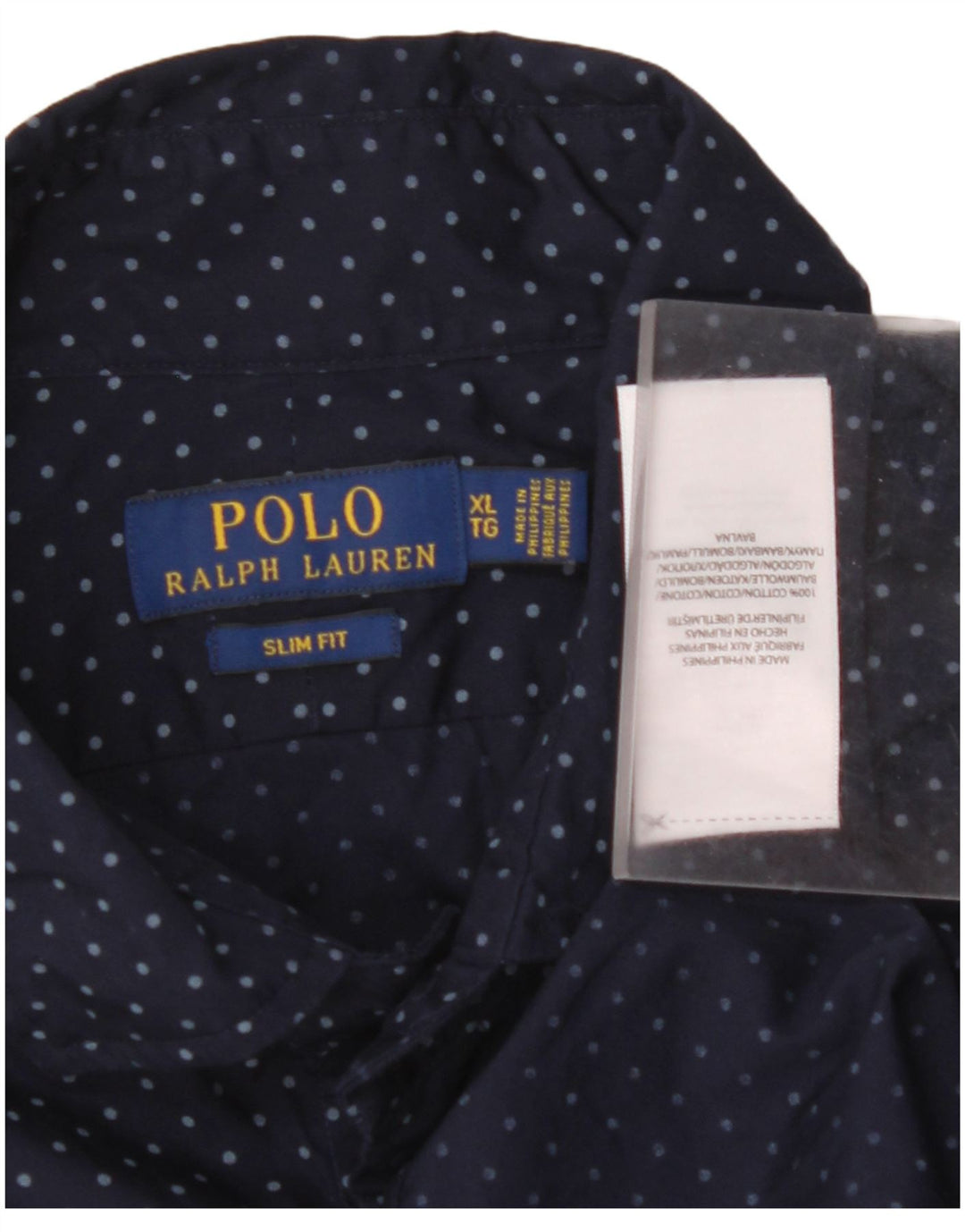POLO RALPH LAUREN Mens Slim Fit Shirt XL Navy Blue Spotted Cotton