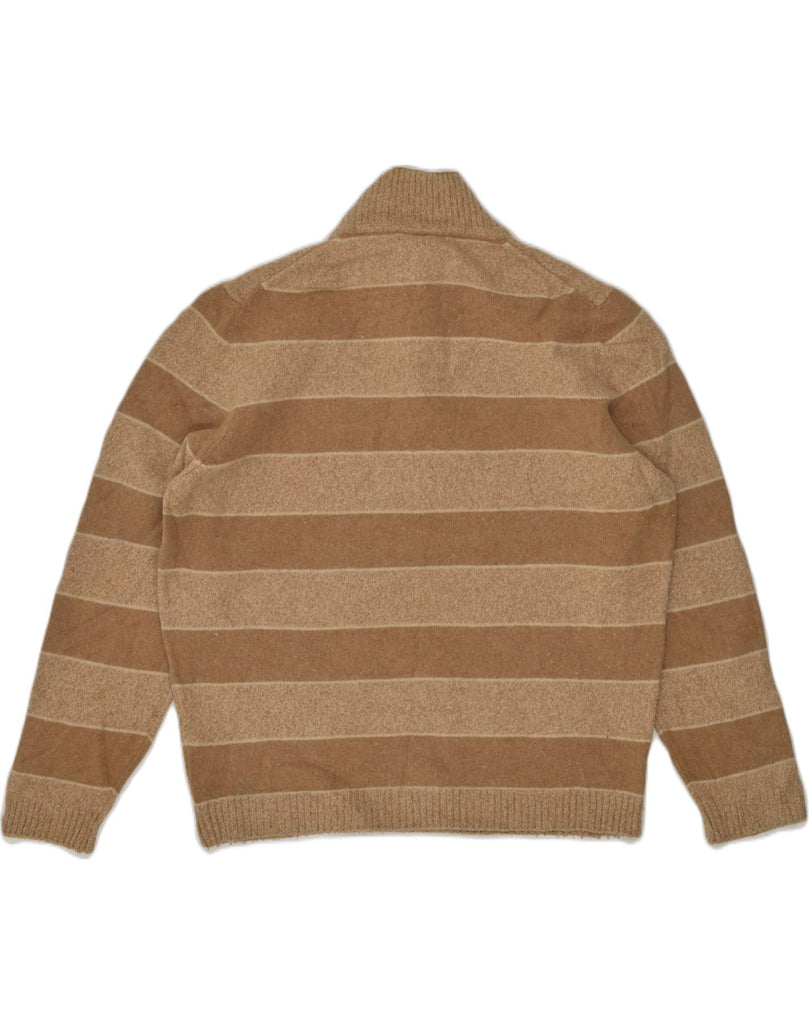 MASSIMO DUTTI Mens Slim Fit Button Neck Jumper Sweater 2XL Beige Striped | Vintage Massimo Dutti | Thrift | Second-Hand Massimo Dutti | Used Clothing | Messina Hembry 