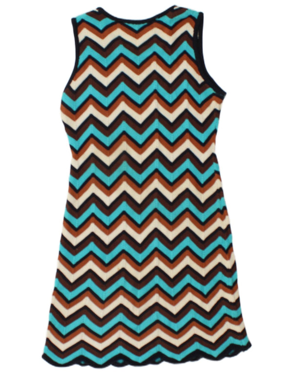 Vintage Womens Knit Jumper Dress UK 12 Medium Multicoloured Chevron