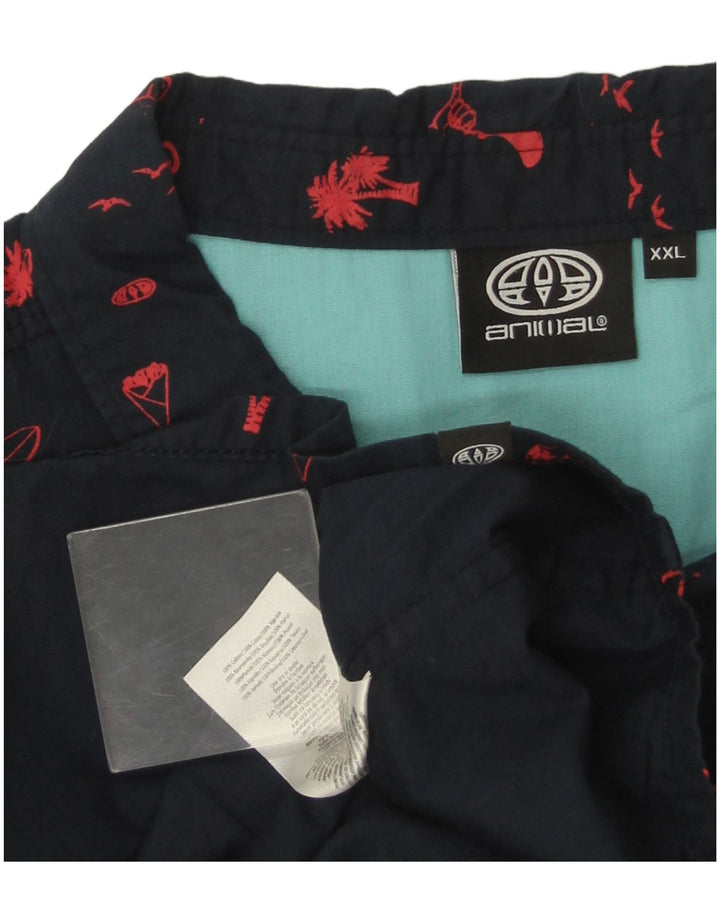 Animal Mens Abstract Pattern Short Sleeve Shirt 2XL Navy Blue Cotton