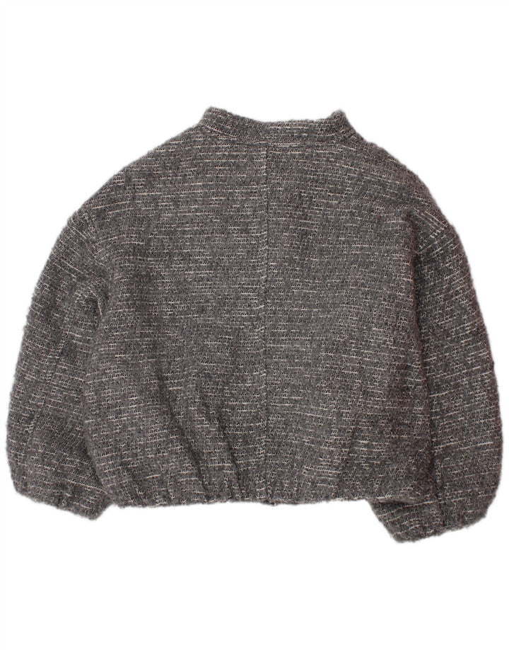ZARA Girls Crop Bomber Jacket 8-9 Years Grey Flecked Cotton