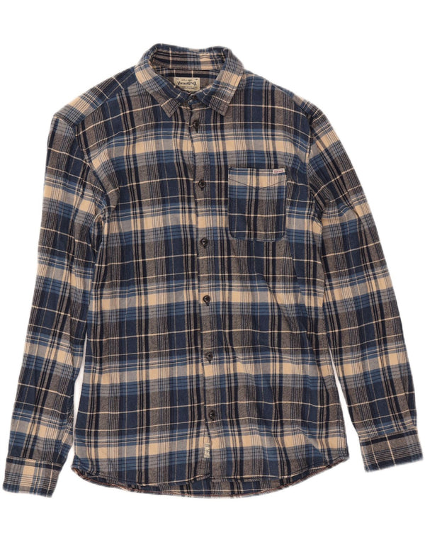 JACK & JONES Mens Flannel Shirt Small Blue Check Cotton