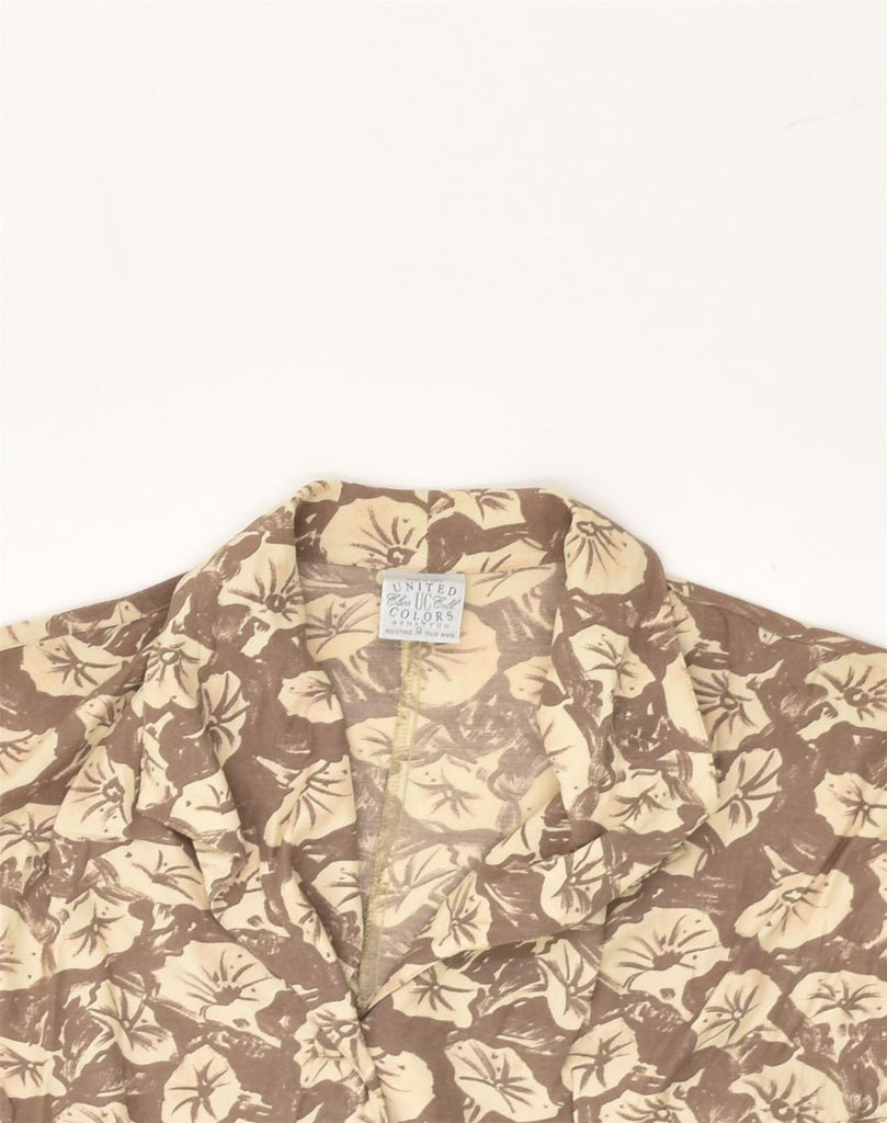 BENETTON Womens Short Sleeve Shirt Blouse UK 10 Small Brown Floral Viscose | Vintage Benetton | Thrift | Second-Hand Benetton | Used Clothing | Messina Hembry 