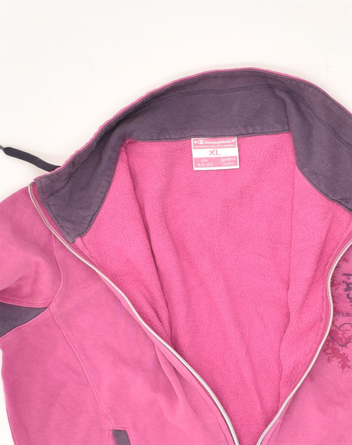 CHAMPION Girls Tracksuit Top Jacket 13-14 Years XL Pink Colourblock Cotton | Vintage Champion | Thrift | Second-Hand Champion | Used Clothing | Messina Hembry 