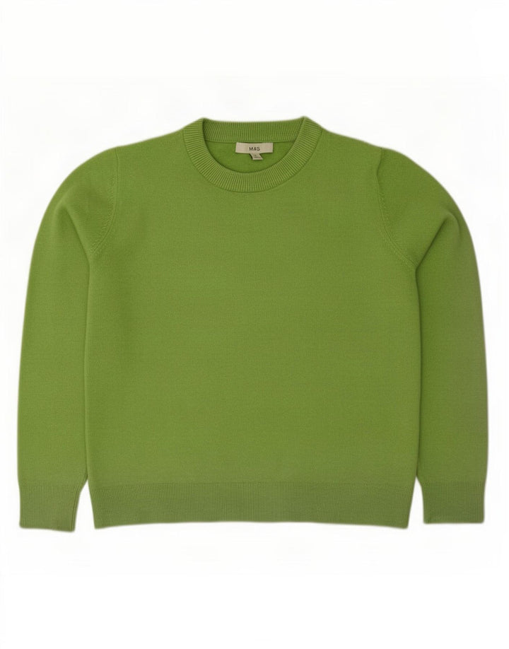 Marks & Spencer Womens Crew Neck Jumper Sweater UK 14 Medium Green