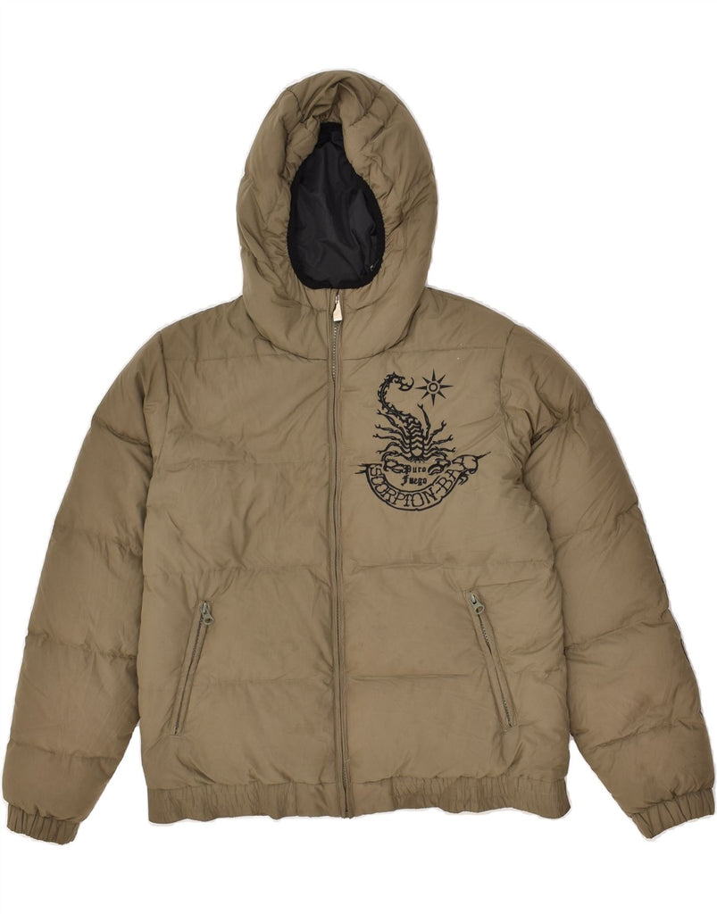 SCORPION BAY Boys Graphic Hooded Padded Jacket 15-16 Years XL Brown | Vintage Scorpion Bay | Thrift | Second-Hand Scorpion Bay | Used Clothing | Messina Hembry 