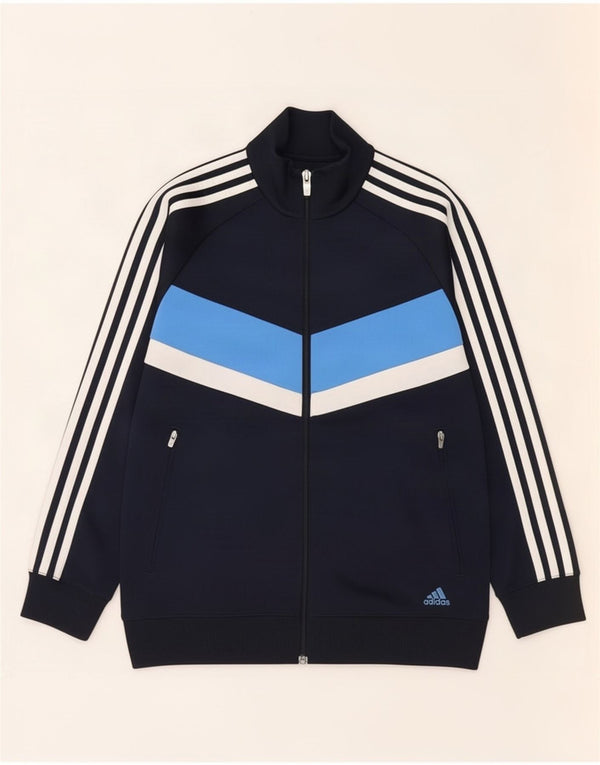 Adidas Boys Tracksuit Top Jacket 13-14 Years Navy Blue Colourblock