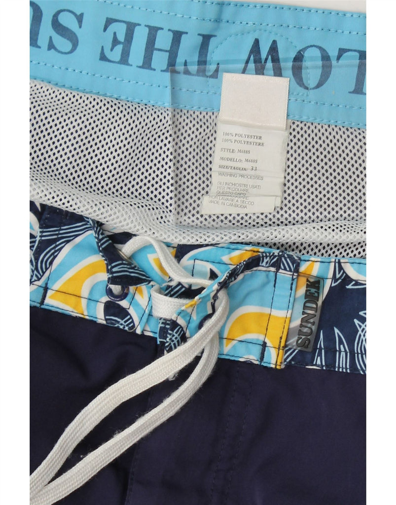 SUNDEK Mens Swimming Shorts Medium  Navy Blue Floral Polyester Vintage Sundek and Second-Hand Sundek from Messina Hembry 