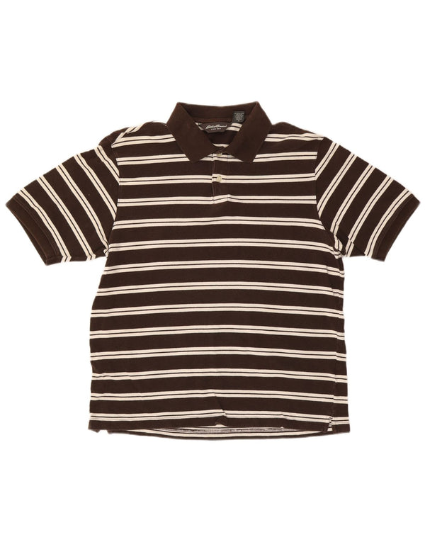 EDDIE BAUER Mens Polo Shirt Medium Brown Striped Cotton