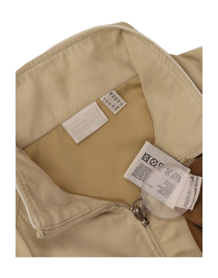 Diadora Womens Velour Tracksuit Top Jacket UK 14 Large Beige Colourblock