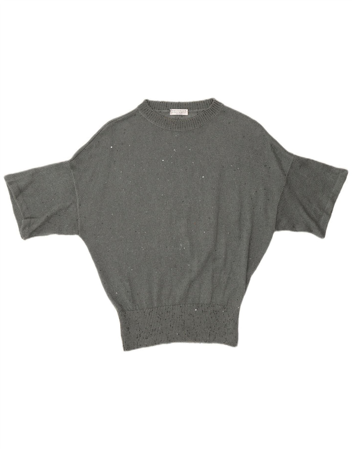BRUNELLO CUCINELLI Womens Crew Neck Jumper Sweater UK 12 Medium Grey