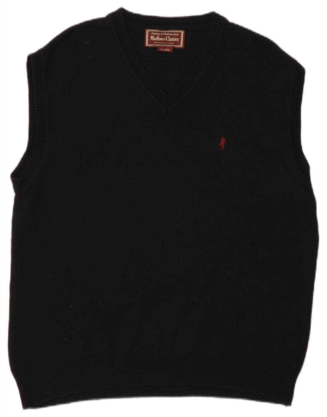 Marlboro Classics Mens V-Neck Jumper Sweater XL Black Wool