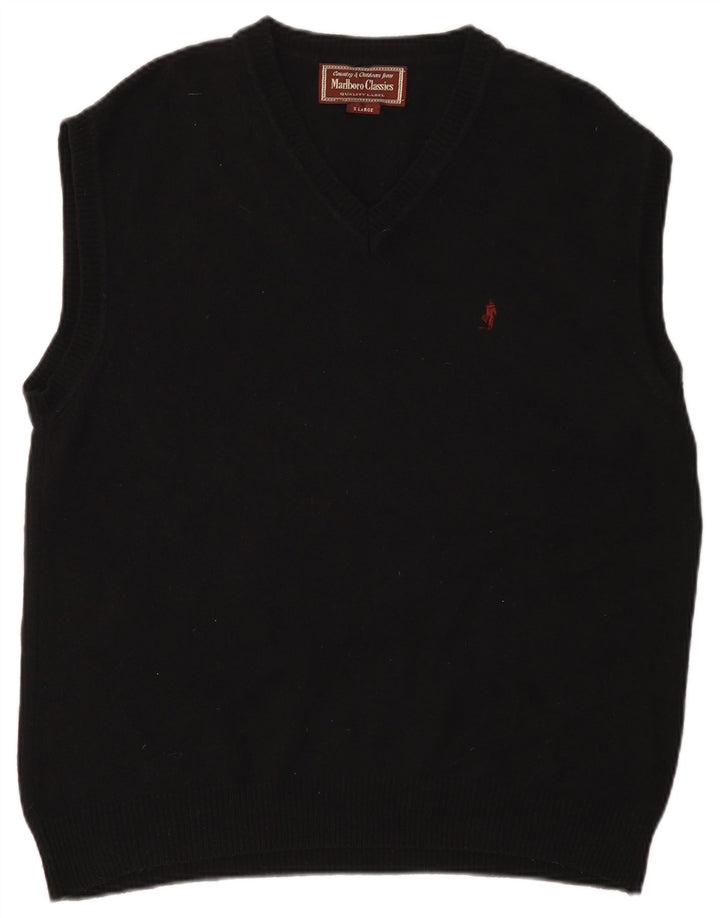 Marlboro Classics Mens V-Neck Jumper Sweater XL Black Wool
