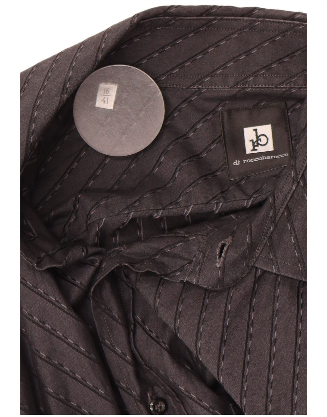 ROCCOBAROCCO Mens Shirt Size 16 41 Large Black Striped Cotton
