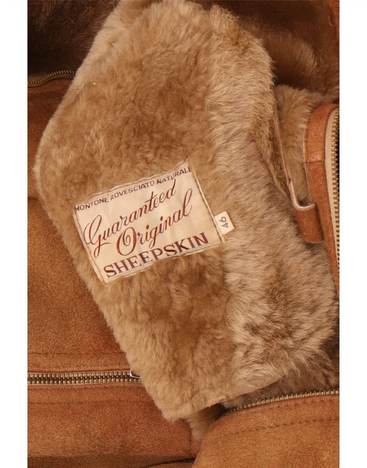 Vintage Womens Hooded Shearling Jacket IT 46 Large Brown Sheepskin