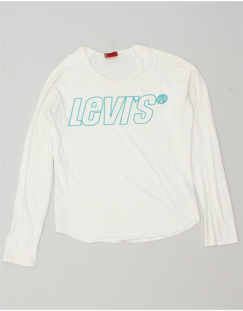 LEVI'S Womens Graphic Top Long Sleeve UK 14 Medium White Cotton Vintage Levi's and Second-Hand Levi's from Messina Hembry 