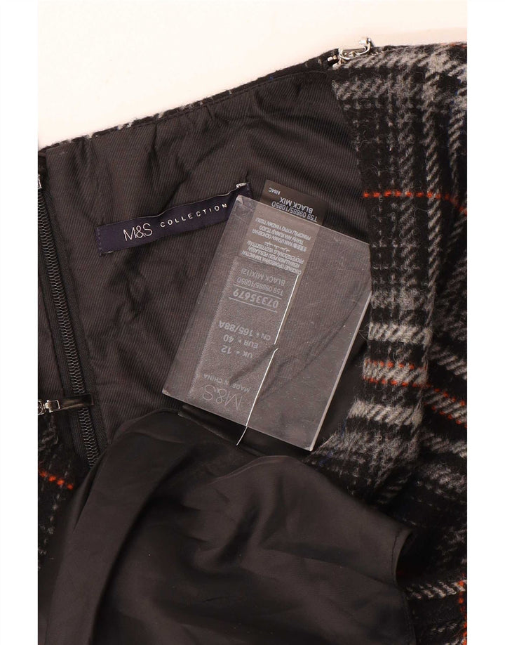 Marks & Spencer Womens Sleeveless Shift Dress UK 12 Mdium Black Plaid
