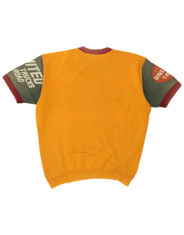 Unlimited Mens Short Sleeve Sweatshirt Jumper Medium Yellow Colourblock