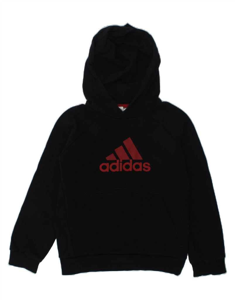 ADIDAS Boys Graphic Hoodie Jumper 7-8 Years Black Cotton | Vintage Adidas | Thrift | Second-Hand Adidas | Used Clothing | Messina Hembry 