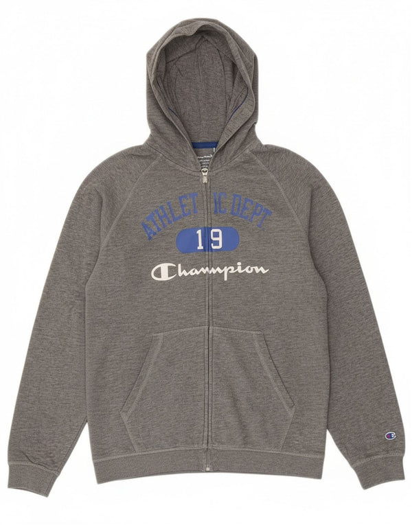 Champion Boys Graphic Zip Hoodie Sweater 13-14 Years XL Grey Cotton