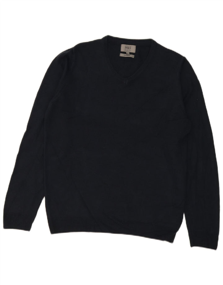 MARKS & SPENCER Mens V-Neck Jumper Sweater Medium Navy Blue Acrylic