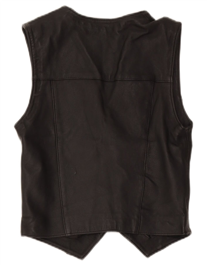 Vintage Womens Leather Waistcoat UK 12 Medium Black