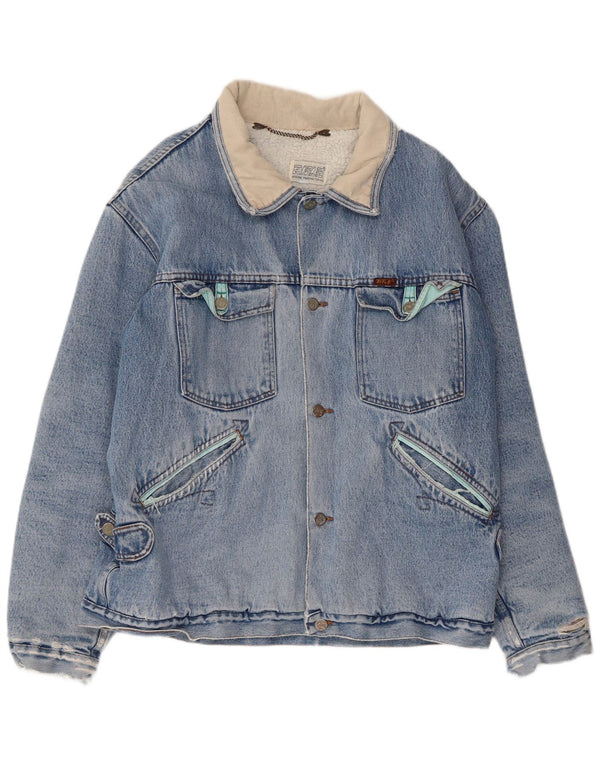 RIFLE Mens Denim Sherpa Jacket UK 38 Medium Blue
