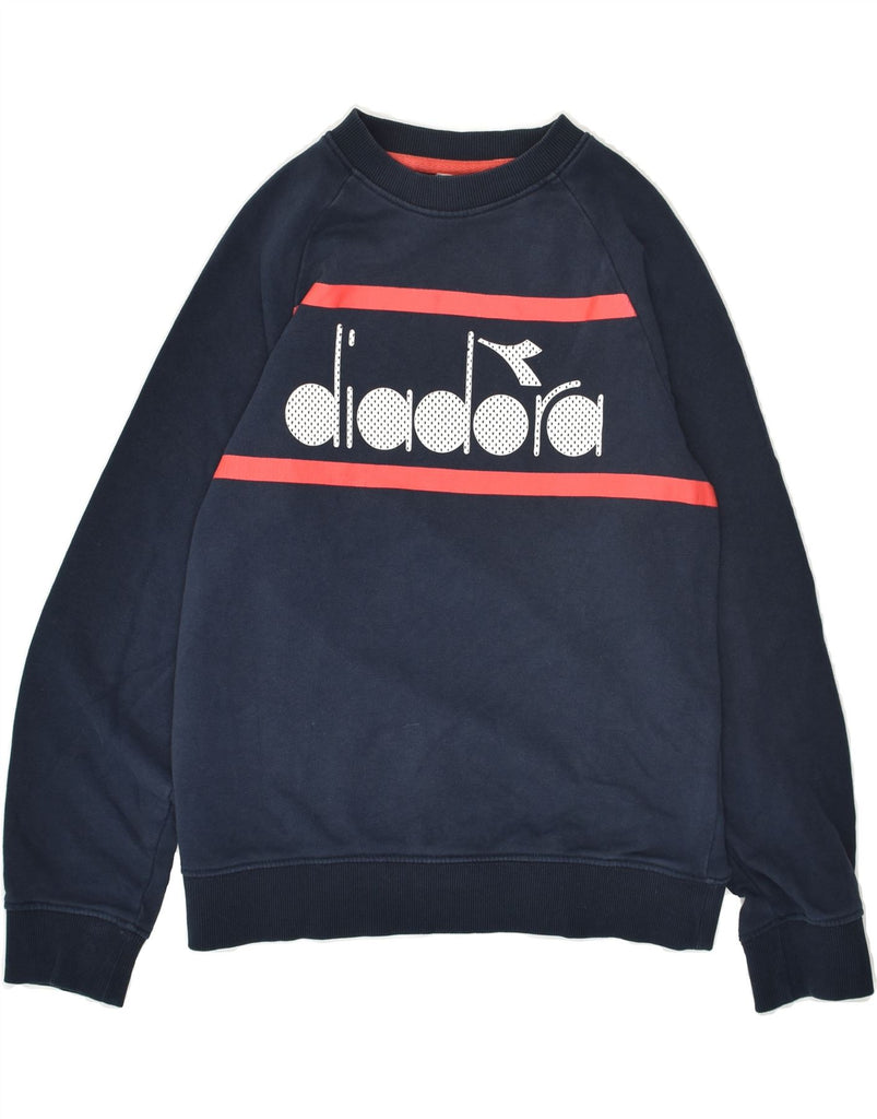 DIADORA Boys Graphic Sweatshirt Jumper 15-16 Years Navy Blue Cotton | Vintage Diadora | Thrift | Second-Hand Diadora | Used Clothing | Messina Hembry 